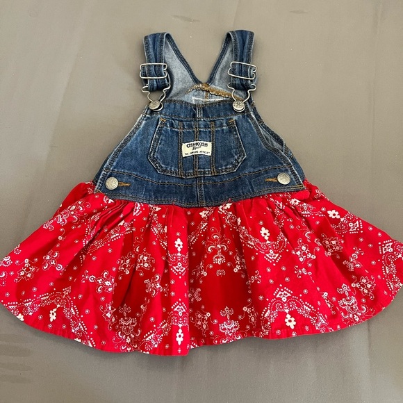 OshKosh B'gosh Denim and Red Bandana Dress 12mo - Picture 1 of 4